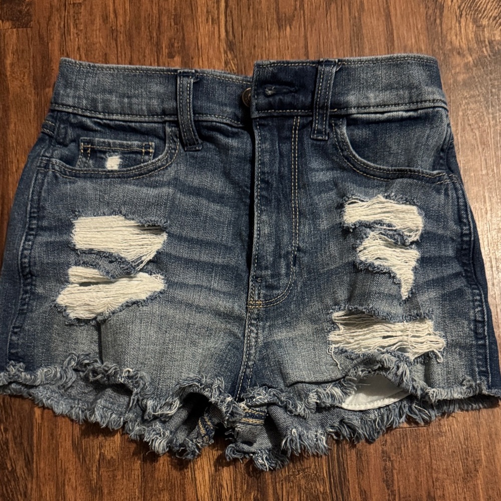 Hollister Blue Jean Shorts with Distressed Details